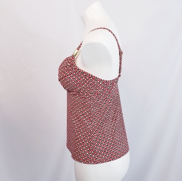 Land's End Geometric Tankini Swimsuit Top Swimwear Red White - Picture 5 of 11